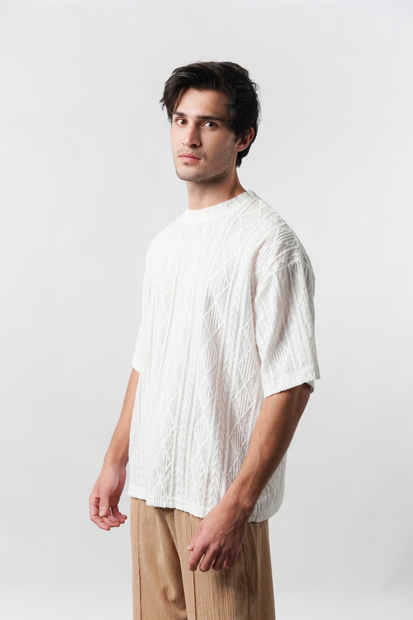 Textured Oversized T-Shirt - White - Mendeez