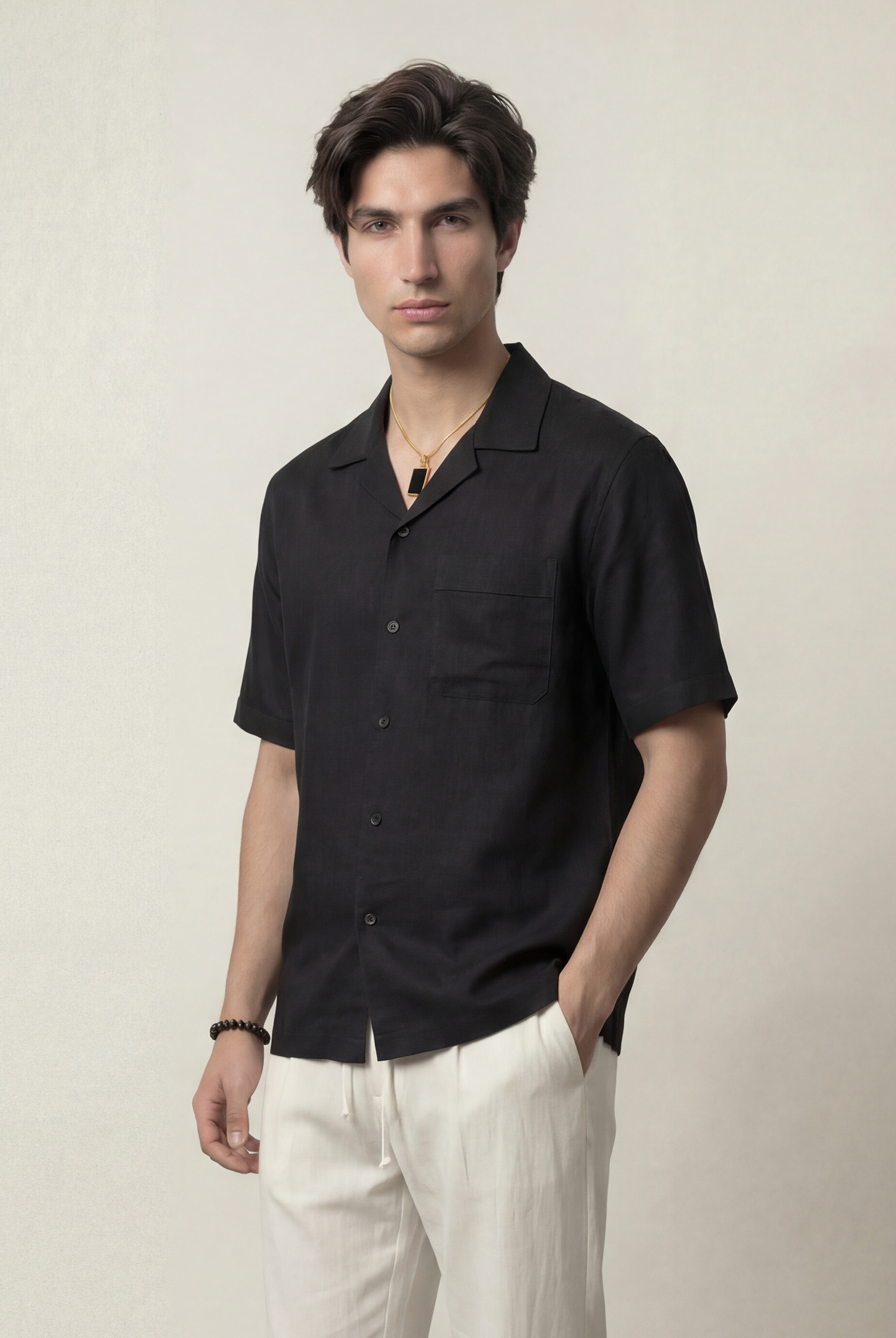 Oversized Cuban Shirt - Black - Mendeez