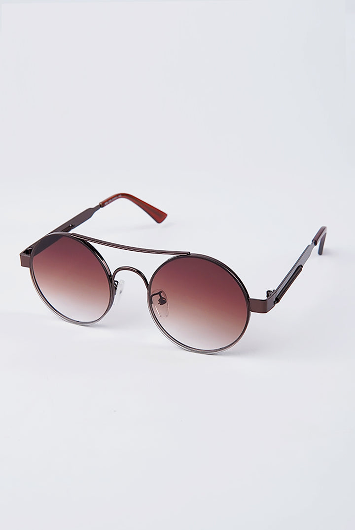 Double Bridge Round Sunglasses - Brown - Mendeez