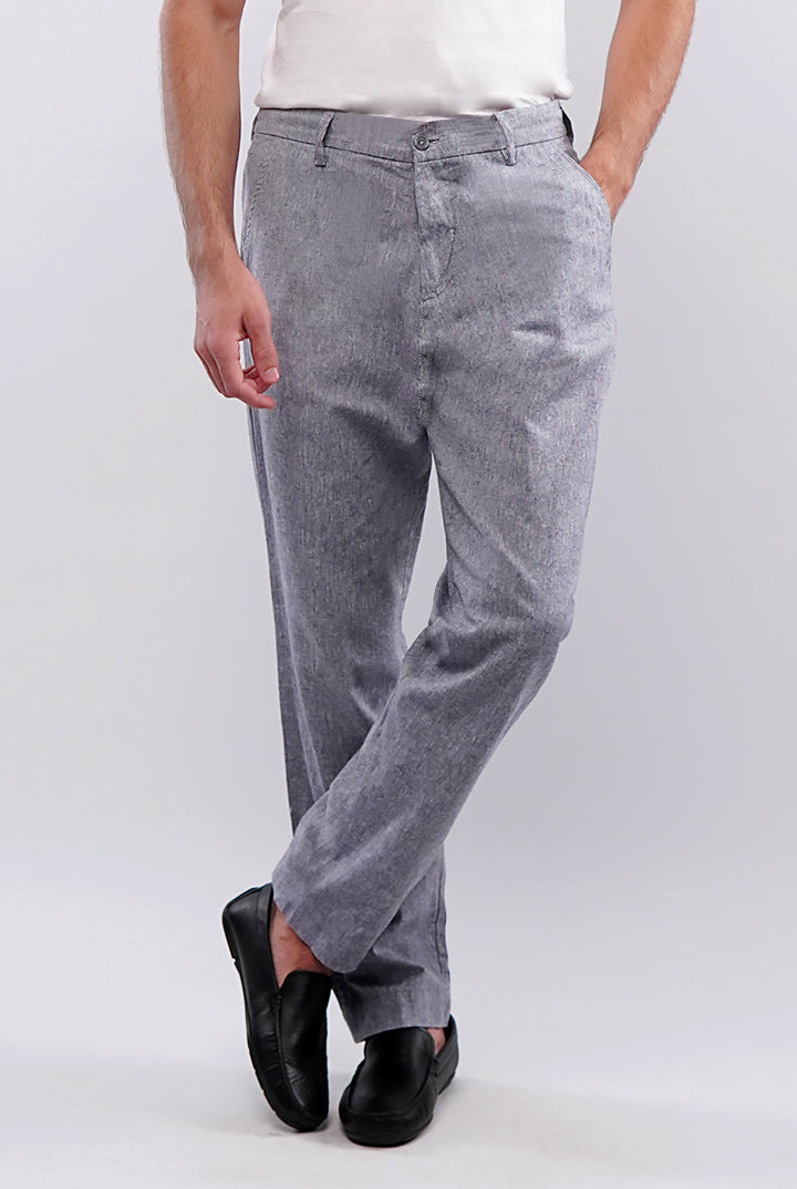 Textured Linen Pants - Grey - Mendeez