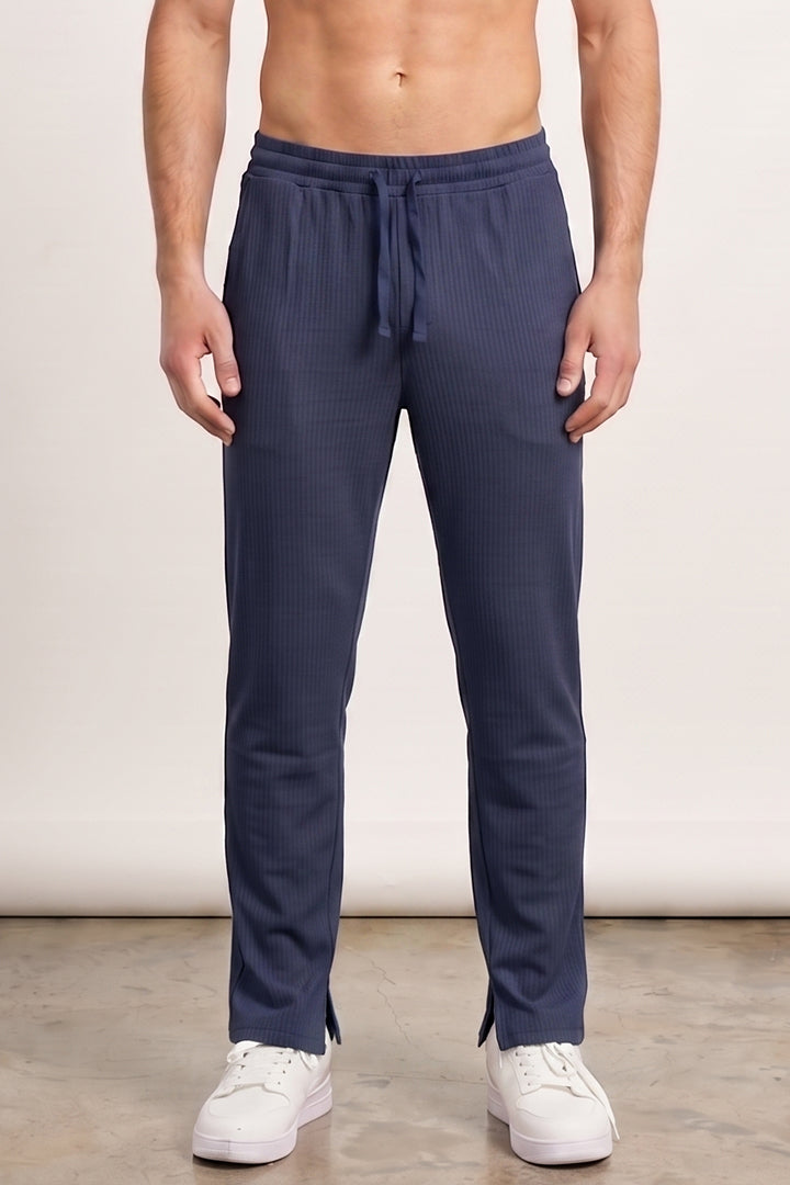 Split Hem Trousers - Navy Blue-3-MENDEEZ