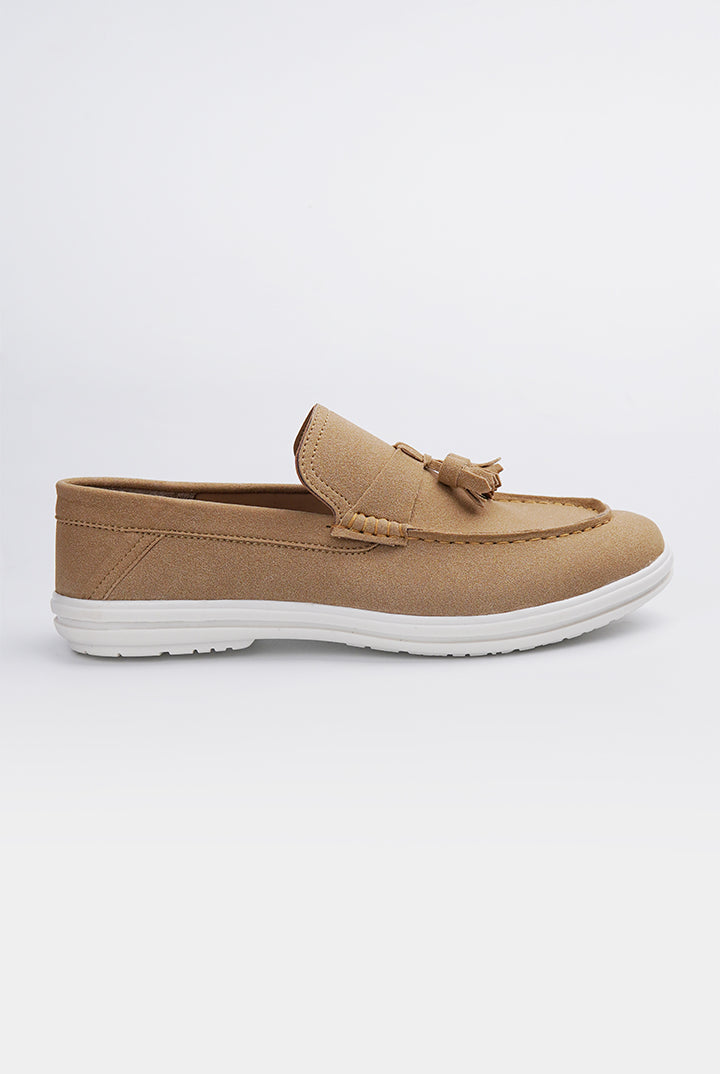 Slip On Suede Loafers - Beige - Mendeez