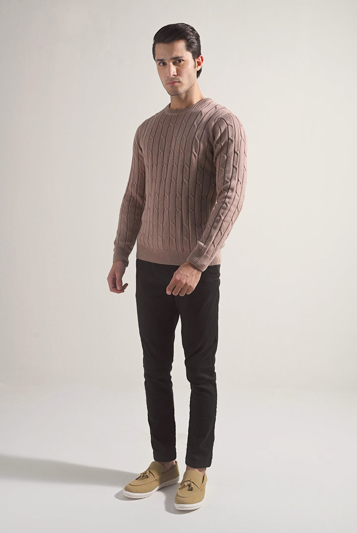 Cable Knit Sweater - Sand Brown - Mendeez