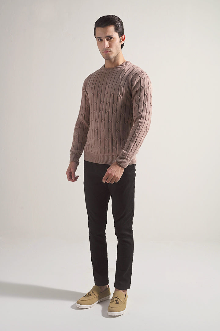 Cable Knit Sweater - Sand Brown - Mendeez