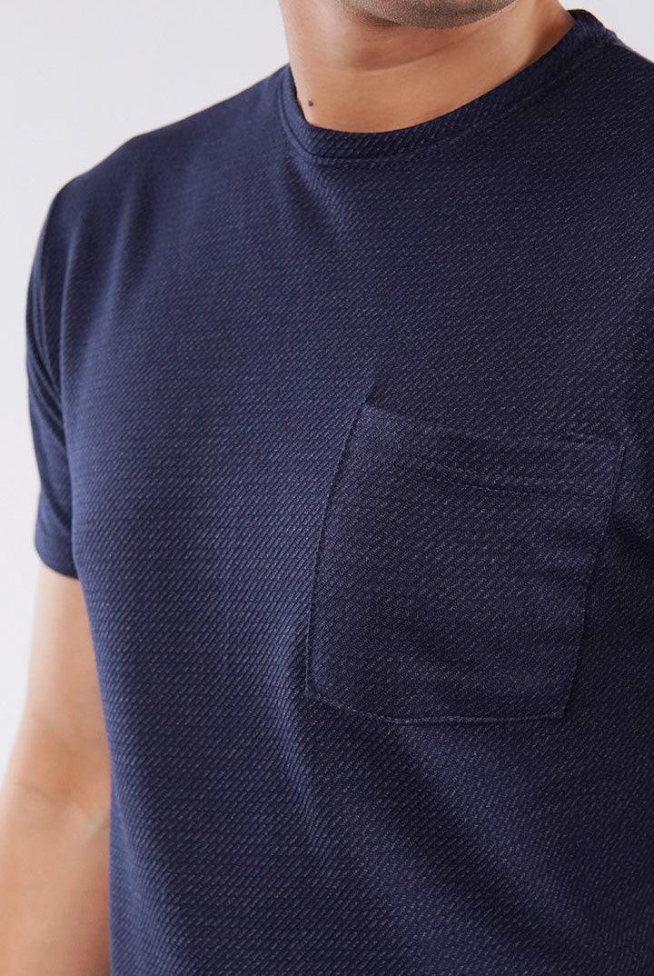 Pattern Pocket T-Shirt - Navy Blue - Mendeez