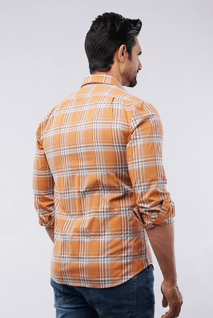 Checkered Button Down Shirt - Orange & White - Mendeez PK