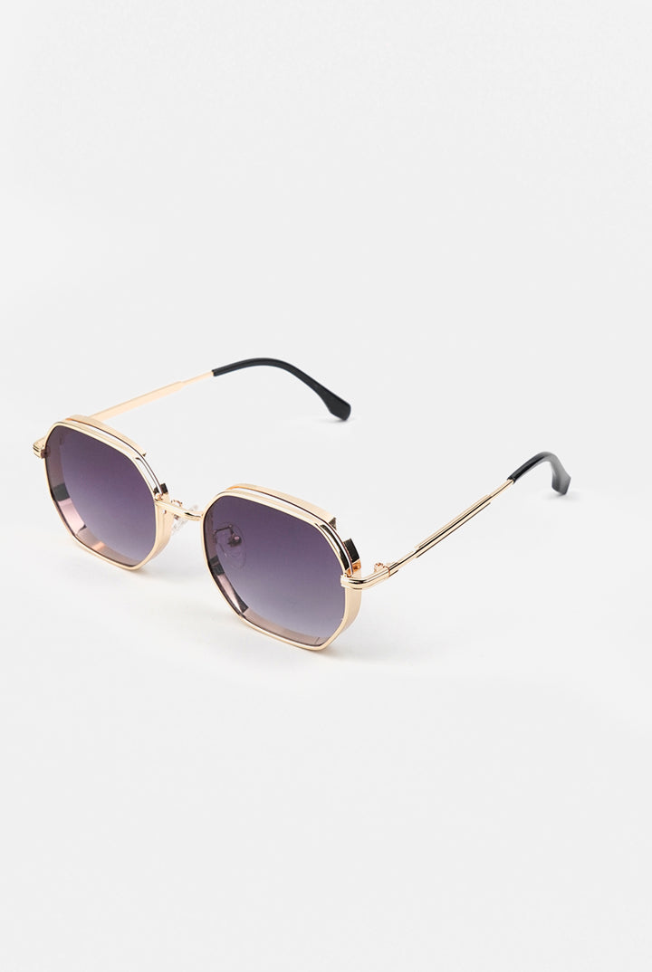 Vintage Polygon Metal Sunglasses - Gold - Mendeez