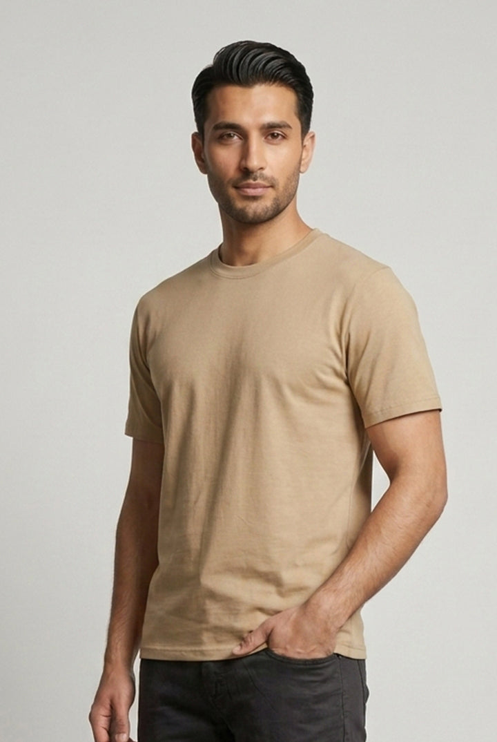 Crew Neck T-Shirt - Beige - Mendeez