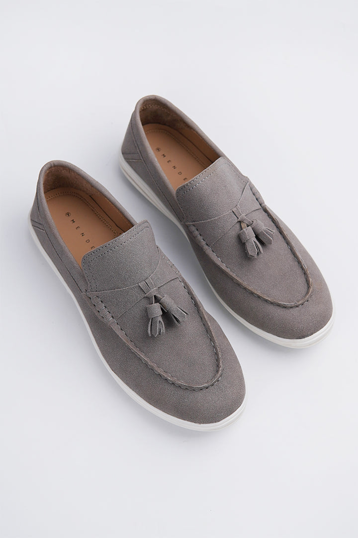 Slip On Suede Loafers - Grey - Mendeez