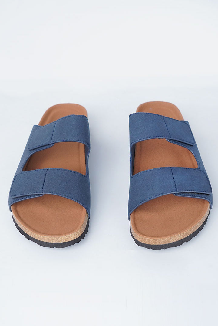 Two-Strap Velcro Slides - Navy Blue - Mendeez
