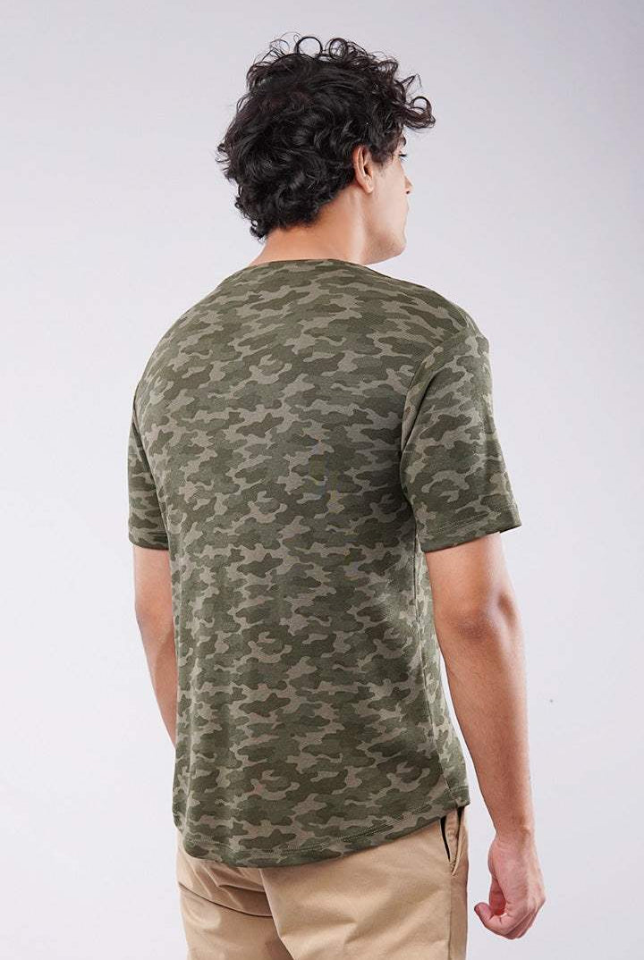 Curved Hem Camouflage T-Shirt - Green - Mendeez