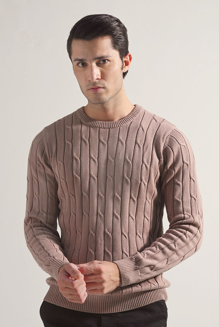 Cable Knit Sweater - Sand Brown - Mendeez