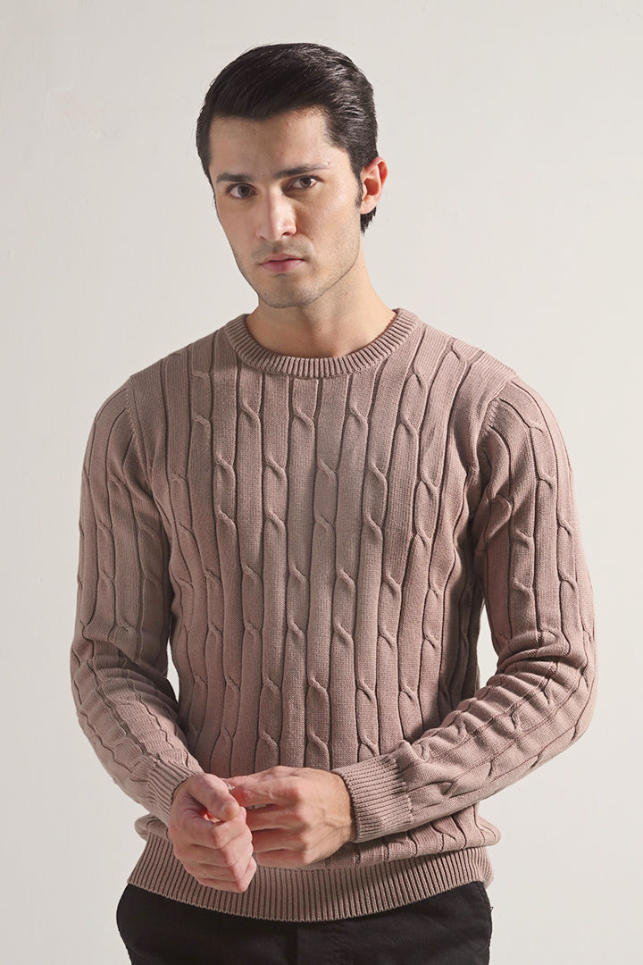 Cable Knit Sweater - Sand Brown - Mendeez