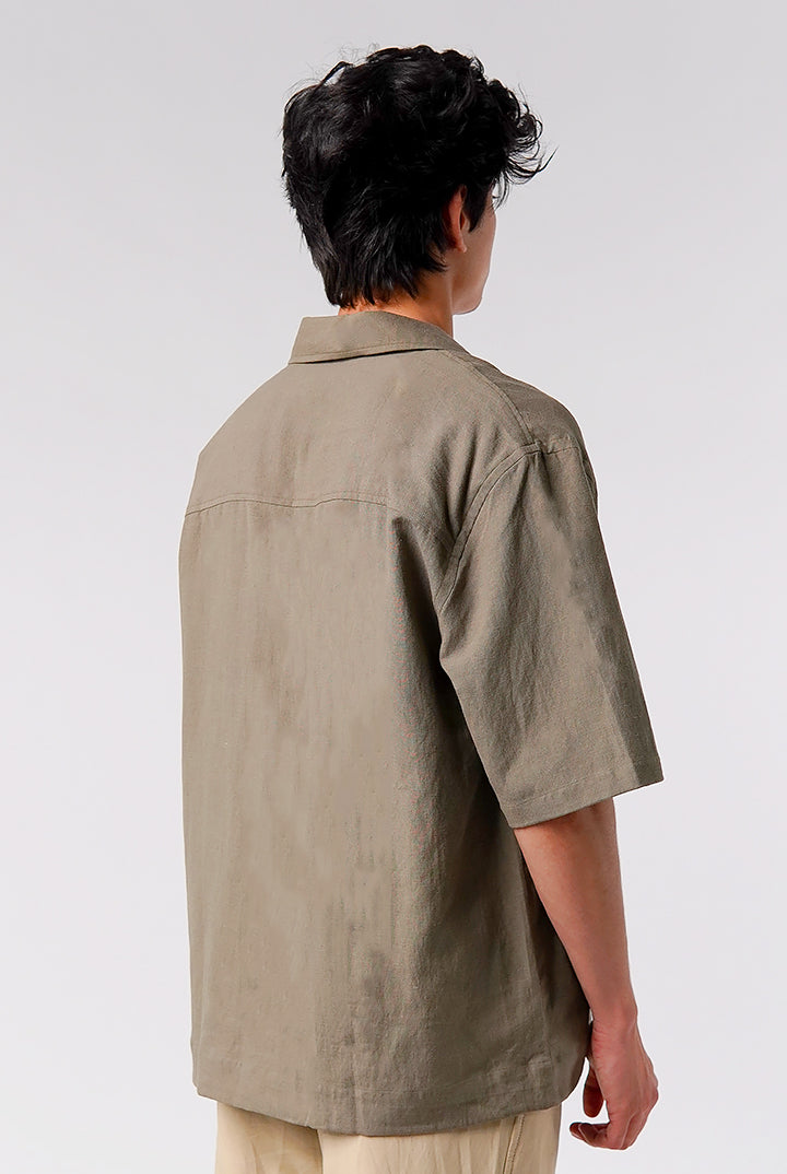 Box Fit Cuban Shirt - Olive Green - Mendeez