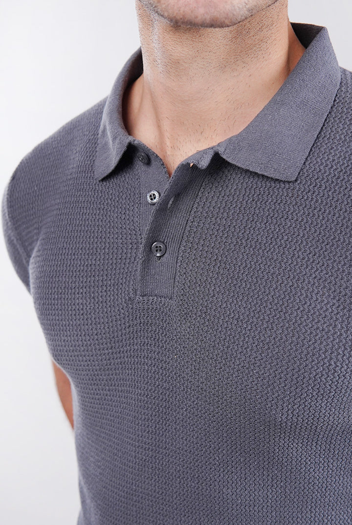 Knitted Polo Shirt - Grey - Mendeez
