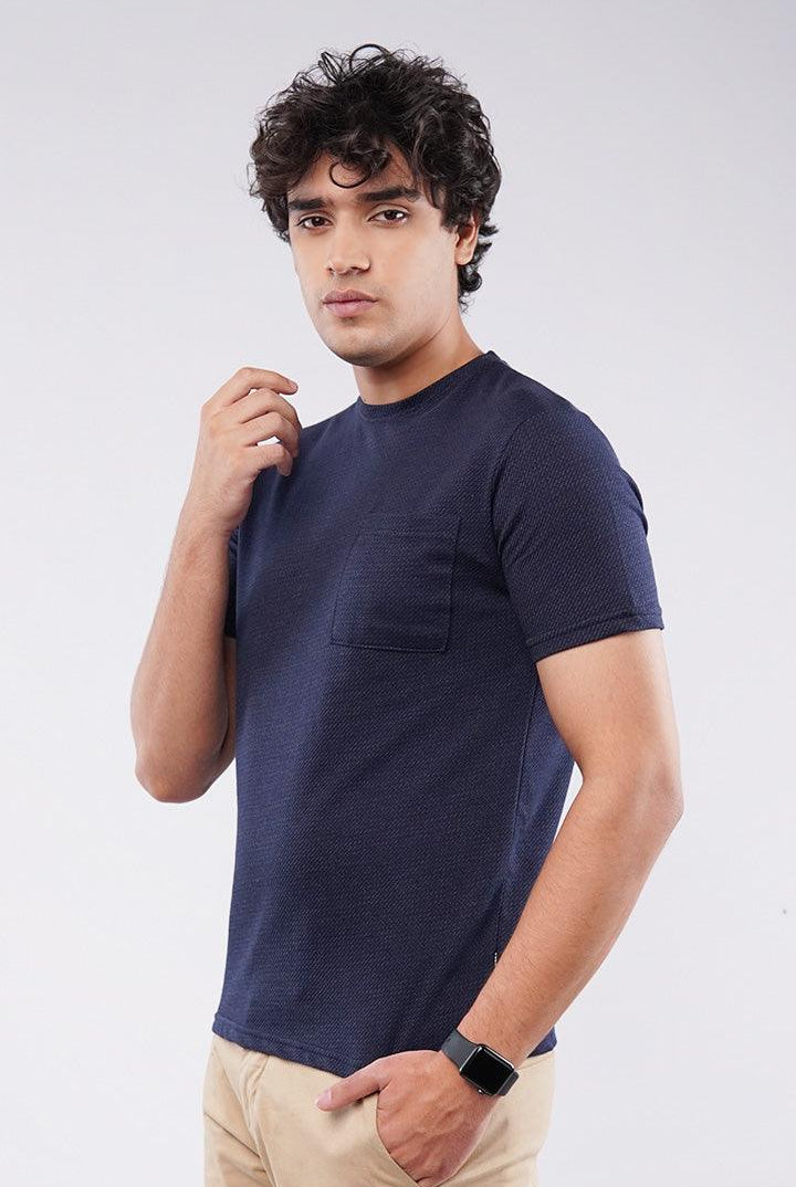 Pattern Pocket T-Shirt - Navy Blue - Mendeez