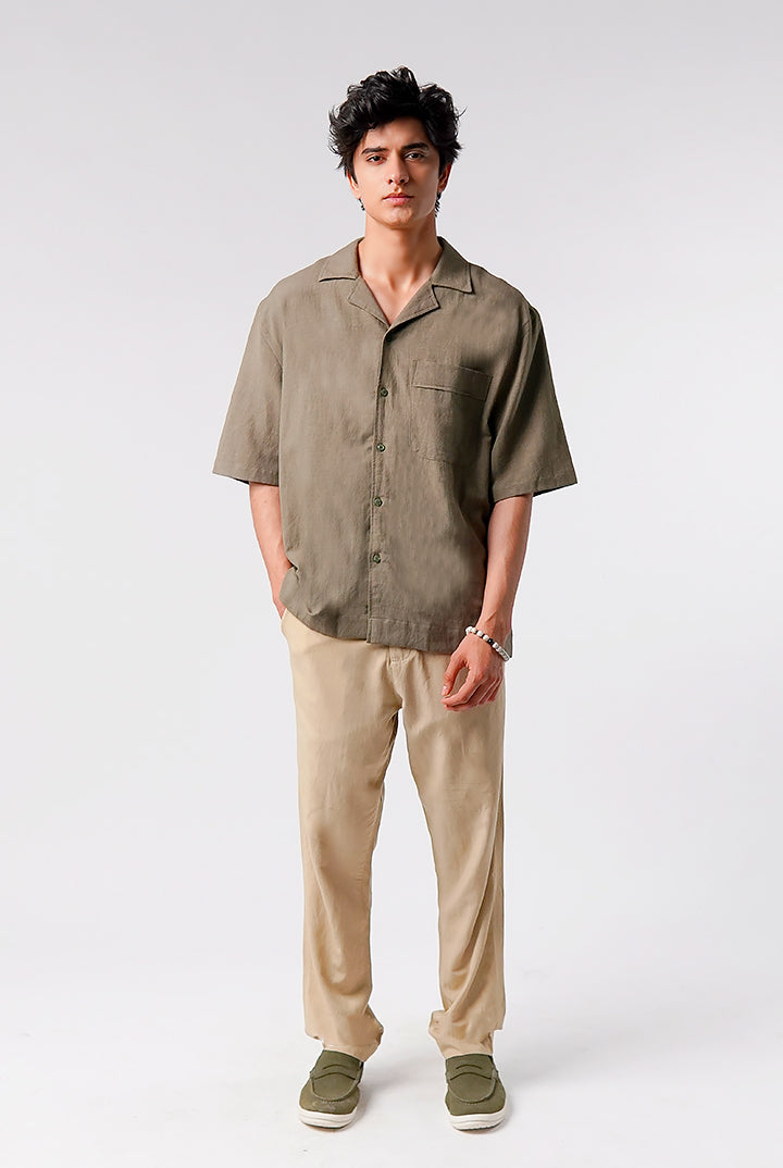 Box Fit Cuban Shirt - Olive Green - Mendeez