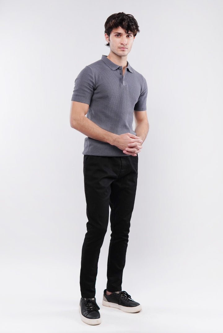 Knitted Polo Shirt - Grey - Mendeez