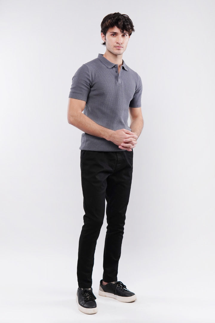 Knitted Polo Shirt - Grey - Mendeez