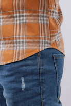 Checkered Button Down Shirt - Orange & White - Mendeez PK