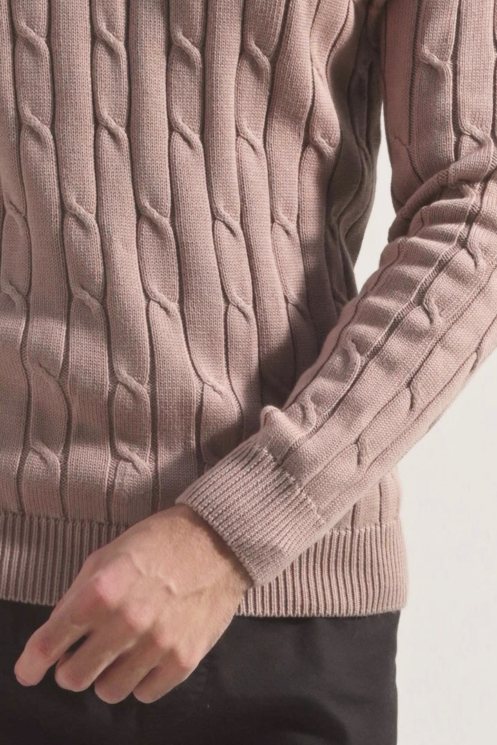Cable Knit Sweater - Sand Brown - Mendeez