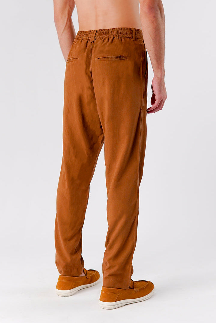 Straight Fit Linen Pants - Brown - Mendeez