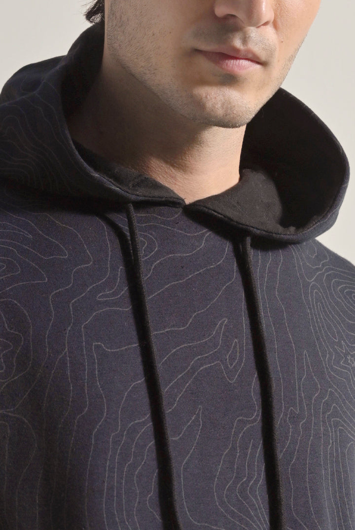 Printed Pullover Hoodie - Black - Mendeez