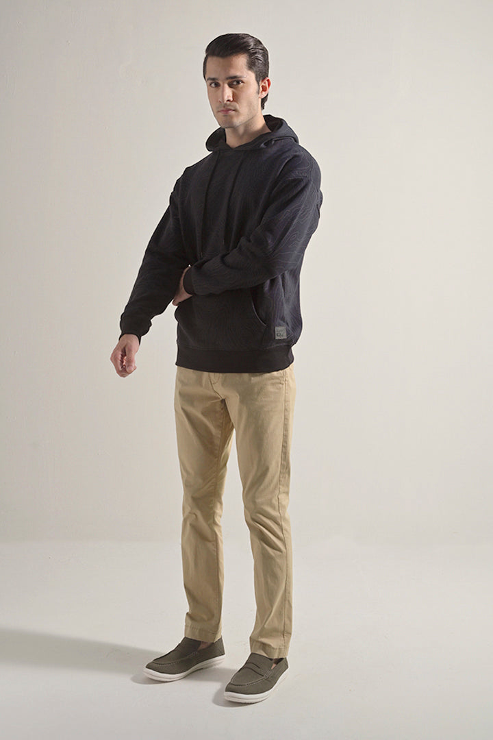 Printed Pullover Hoodie - Black - Mendeez