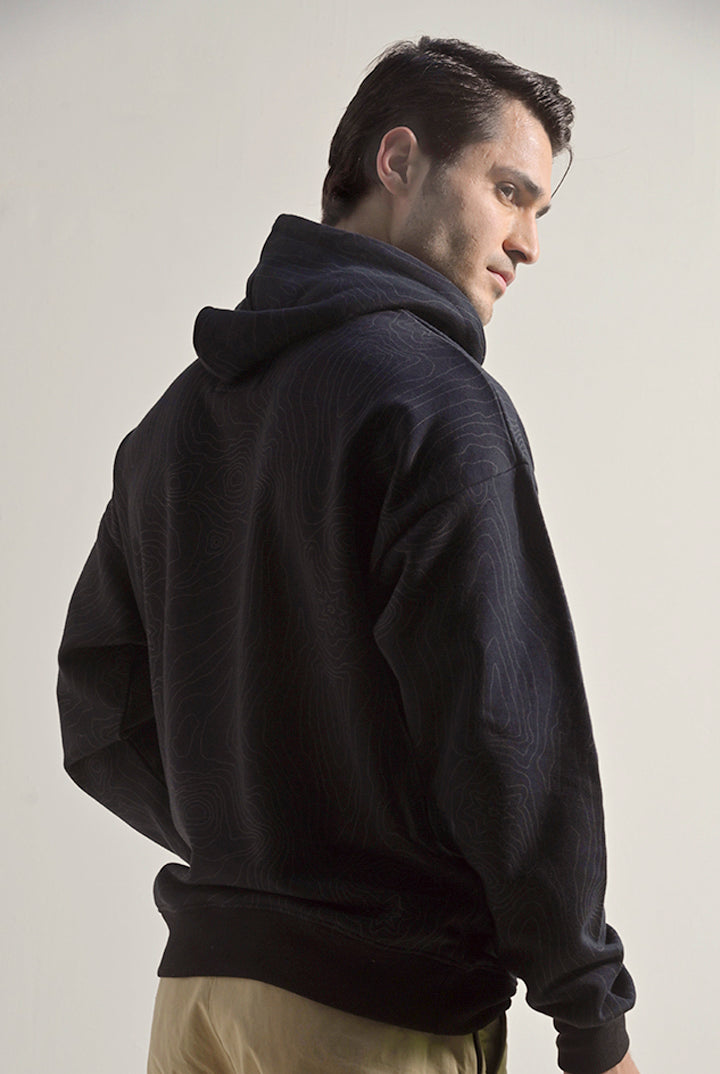 Printed Pullover Hoodie - Black - Mendeez