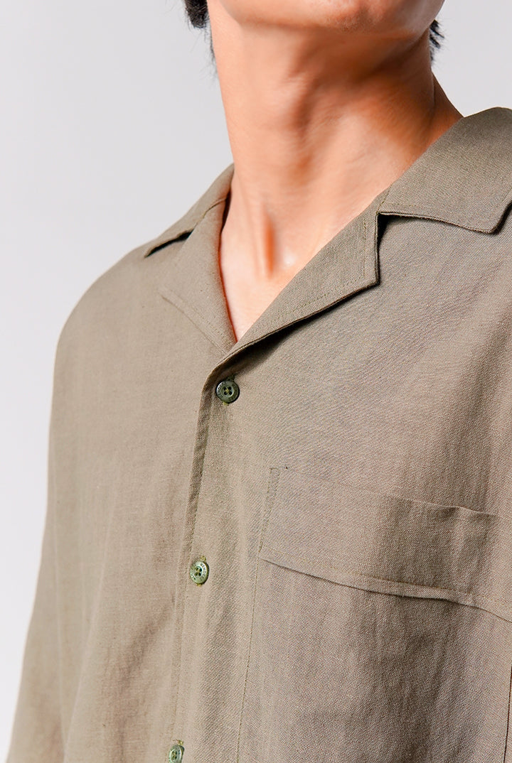 Box Fit Cuban Shirt - Olive Green - Mendeez