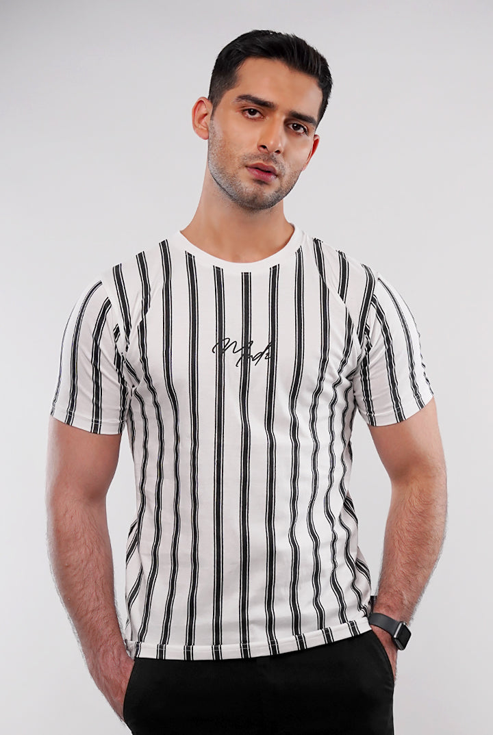 MNDZ Striped T-Shirt - Black & White - Mendeez