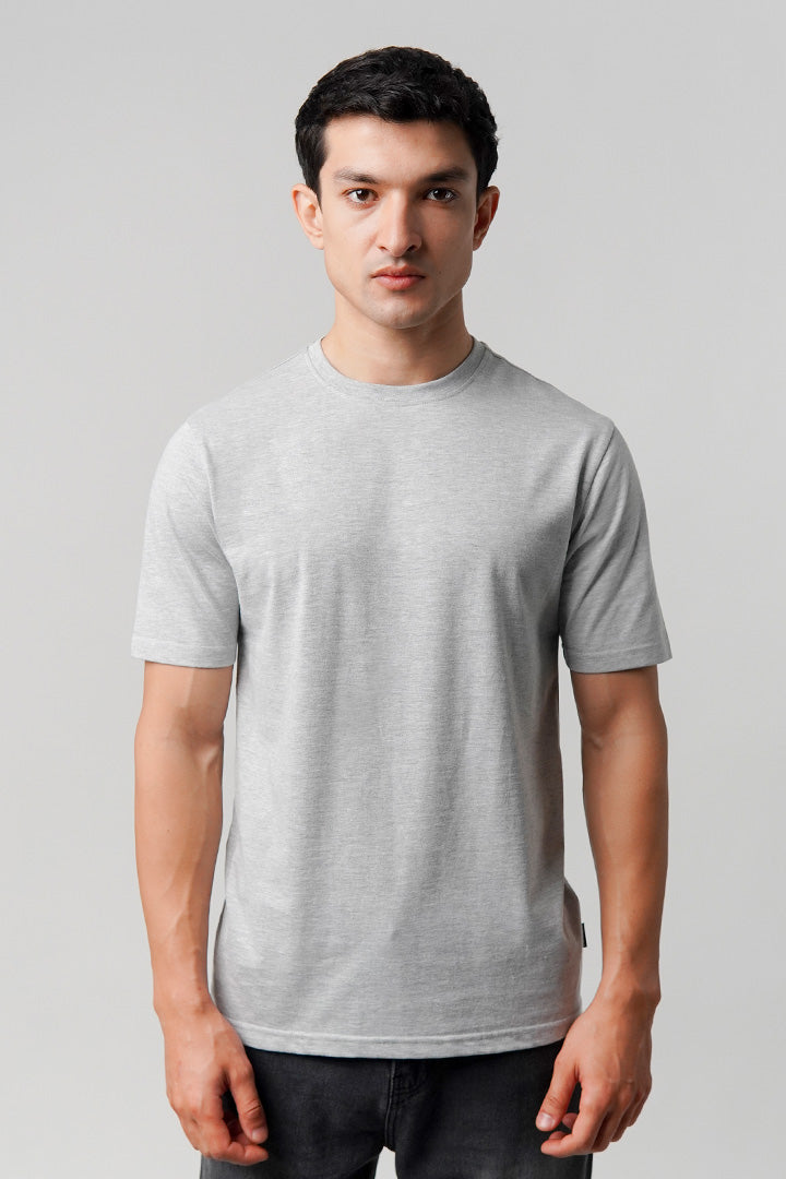 Regular Fit Crew Neck T-Shirt - Heather Grey - Mendeez