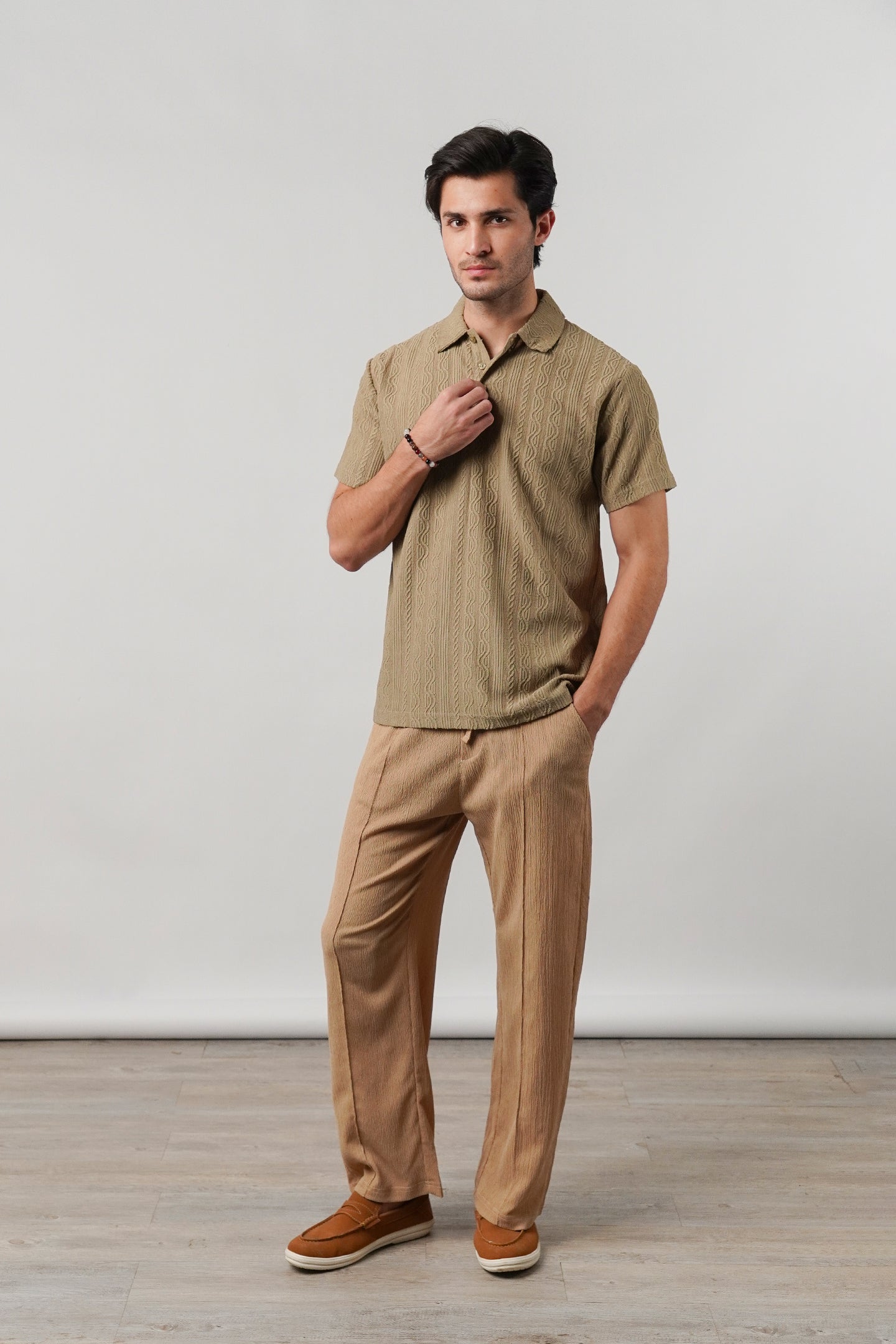 Knitted Polo Shirt - Dark Sand - Mendeez