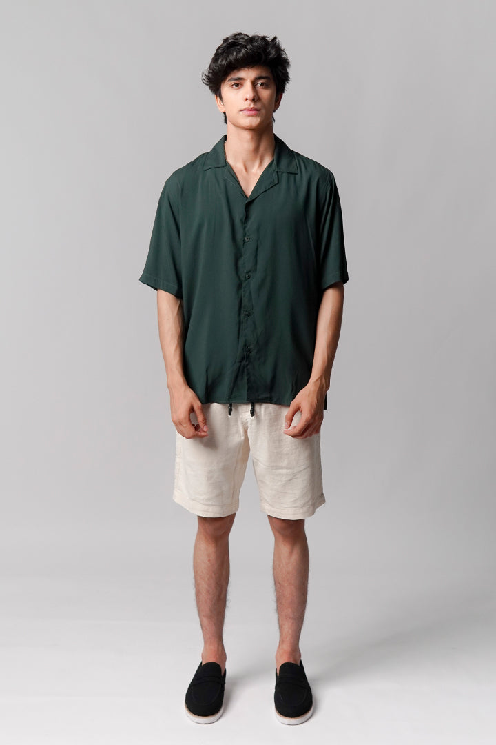Linen Cuban Shirt - Forest Green - Mendeez