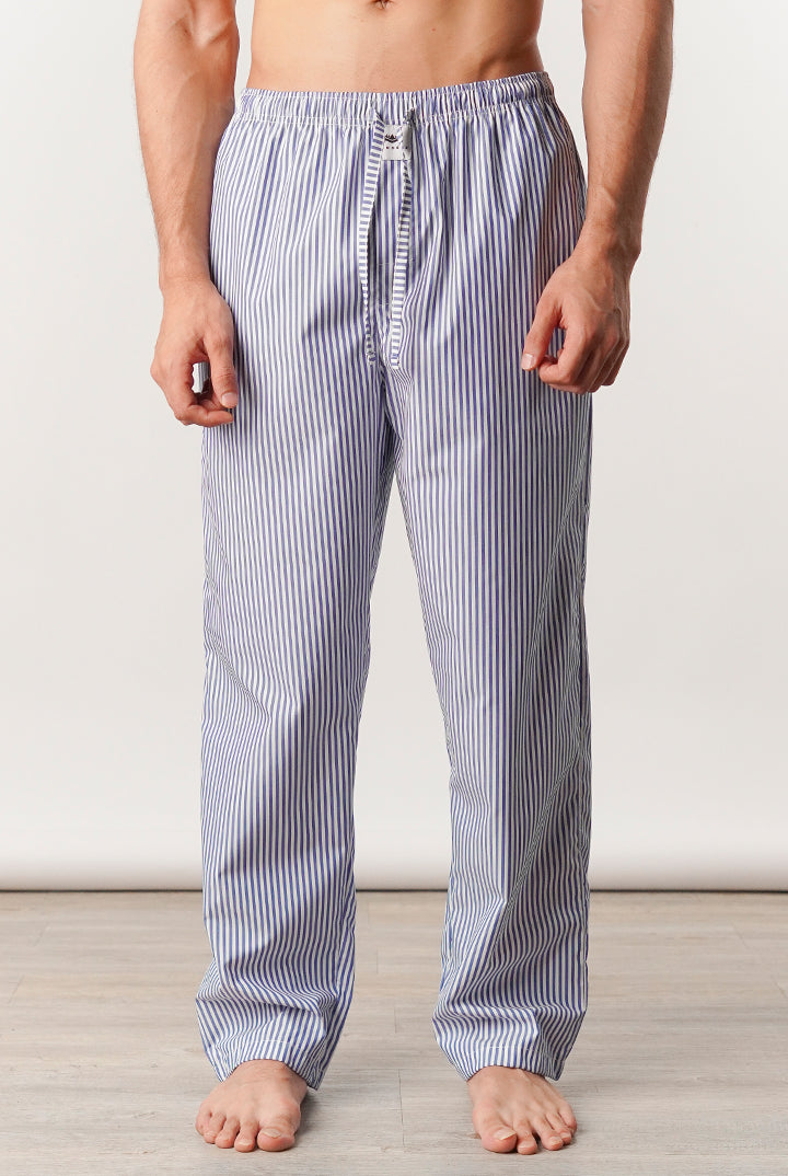 Striped Woven Pajamas - White & Blue - Mendeez