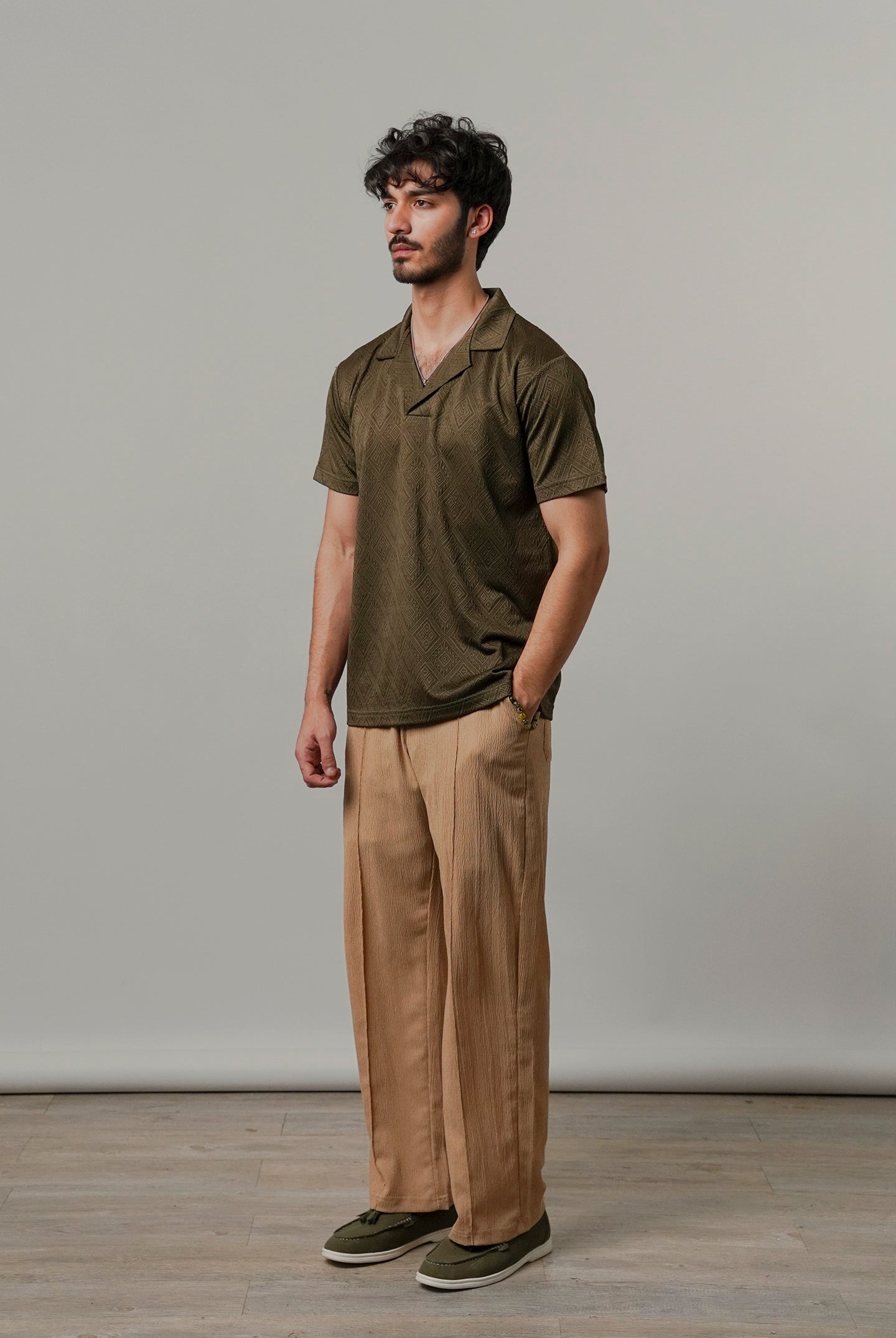 Cuban Collar Polo - Olive Green - Mendeez