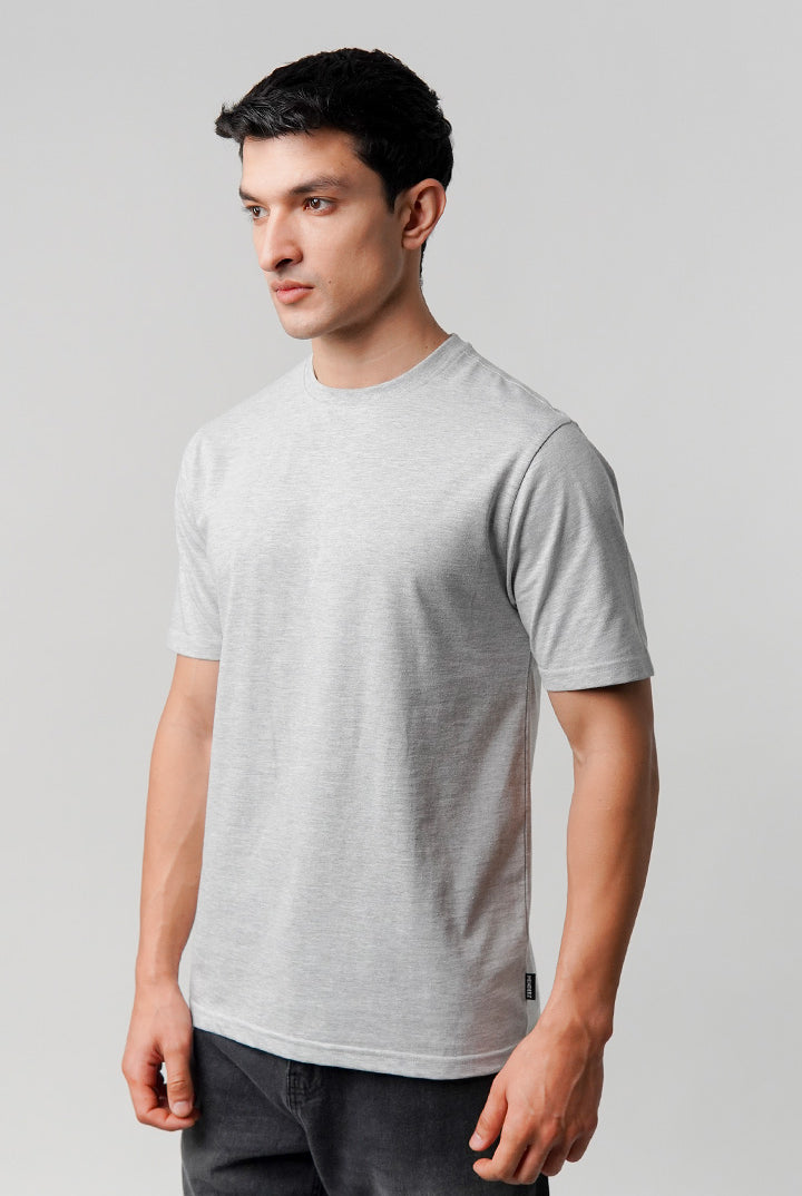 Regular Fit Crew Neck T-Shirt - Heather Grey - Mendeez