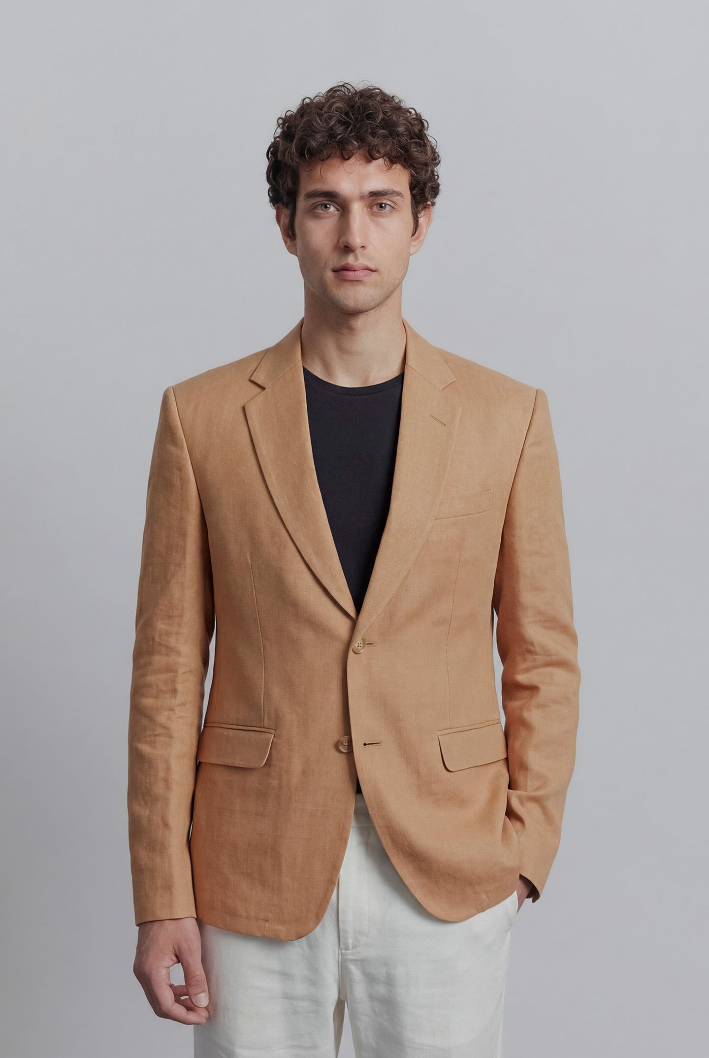 Linen Blazer - Brown - Mendeez