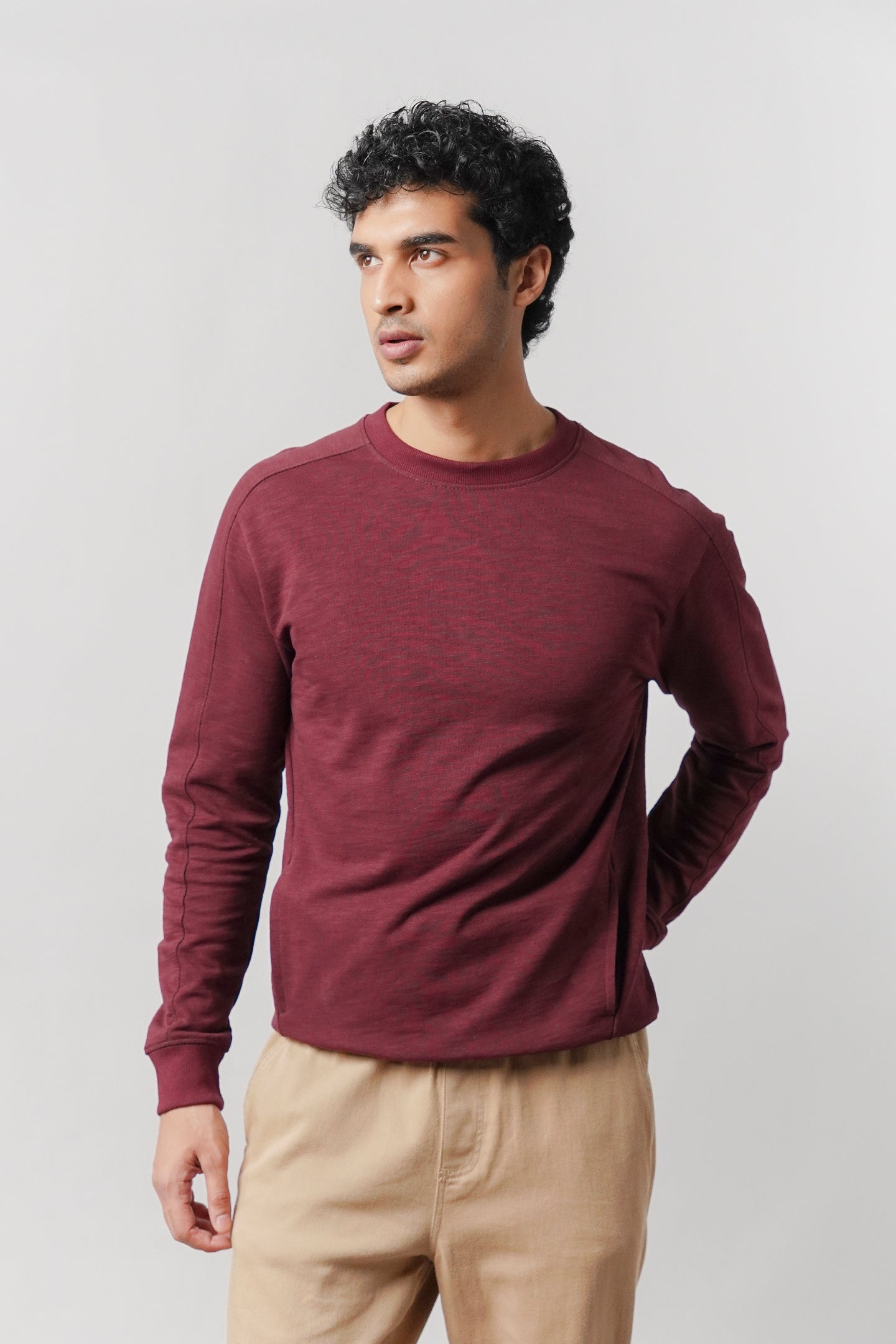 Side-Pocket Sweatshirt - Maroon - Mendeez