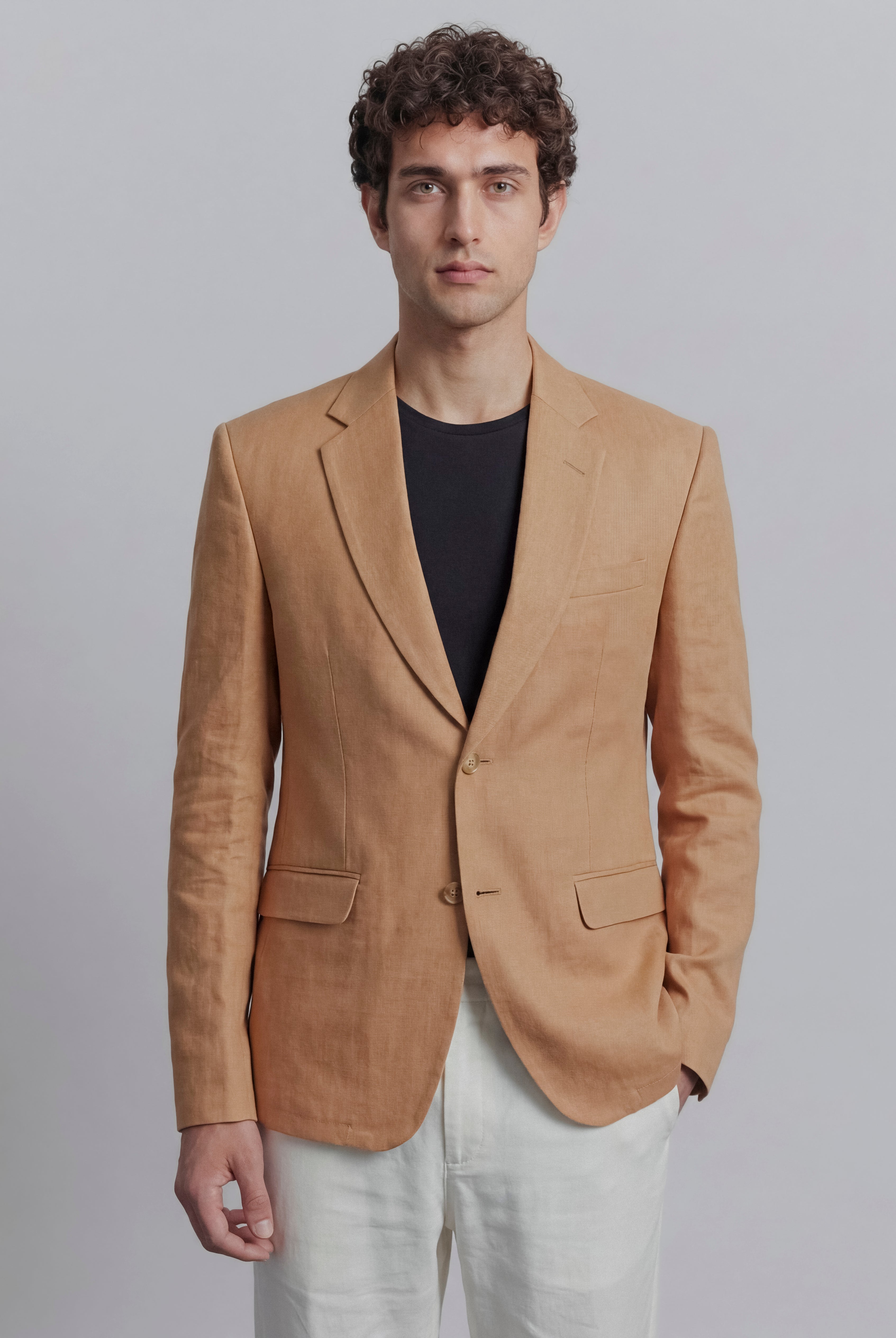 Linen Blazer - Brown - Mendeez