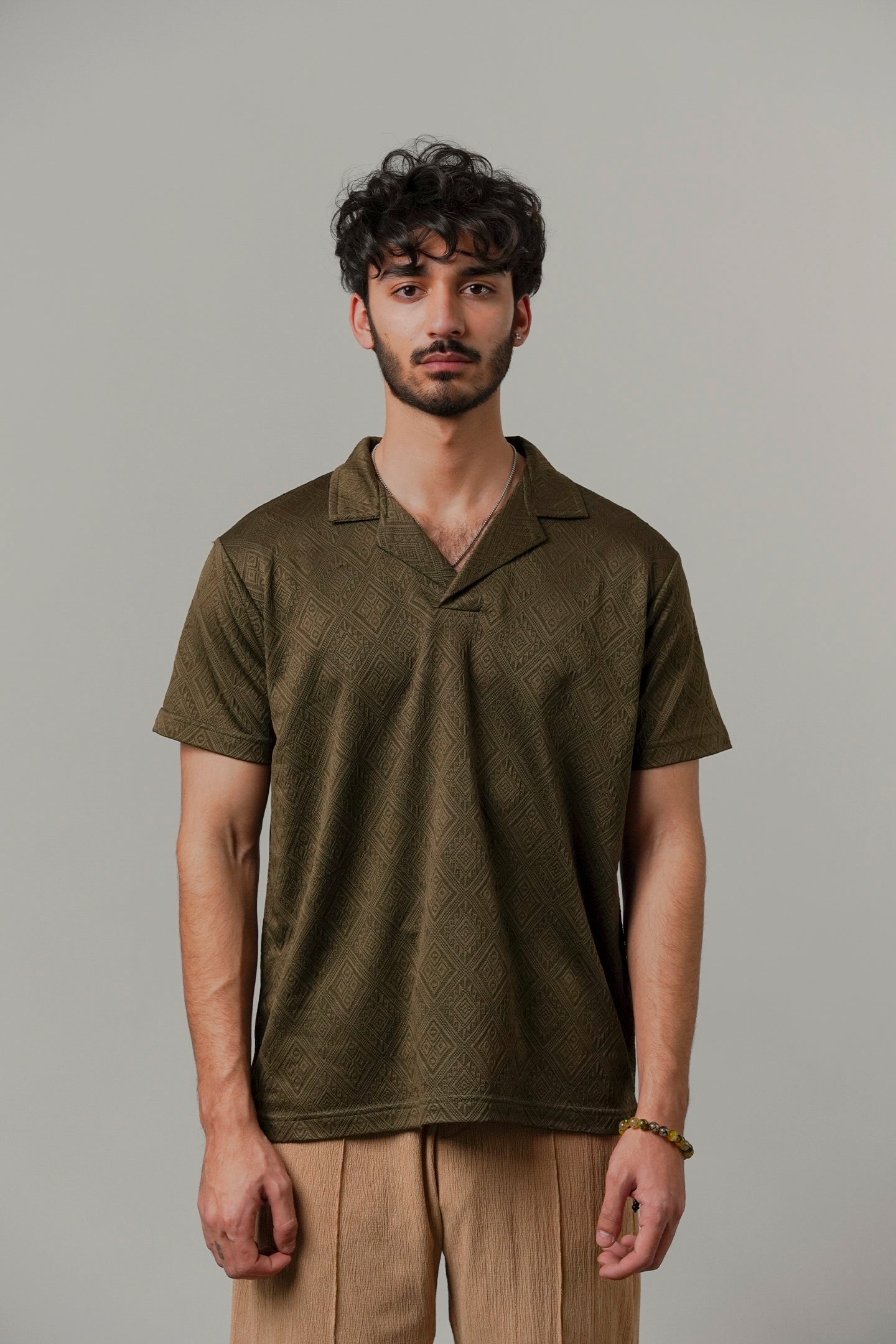 Cuban Collar Polo - Olive Green - Mendeez