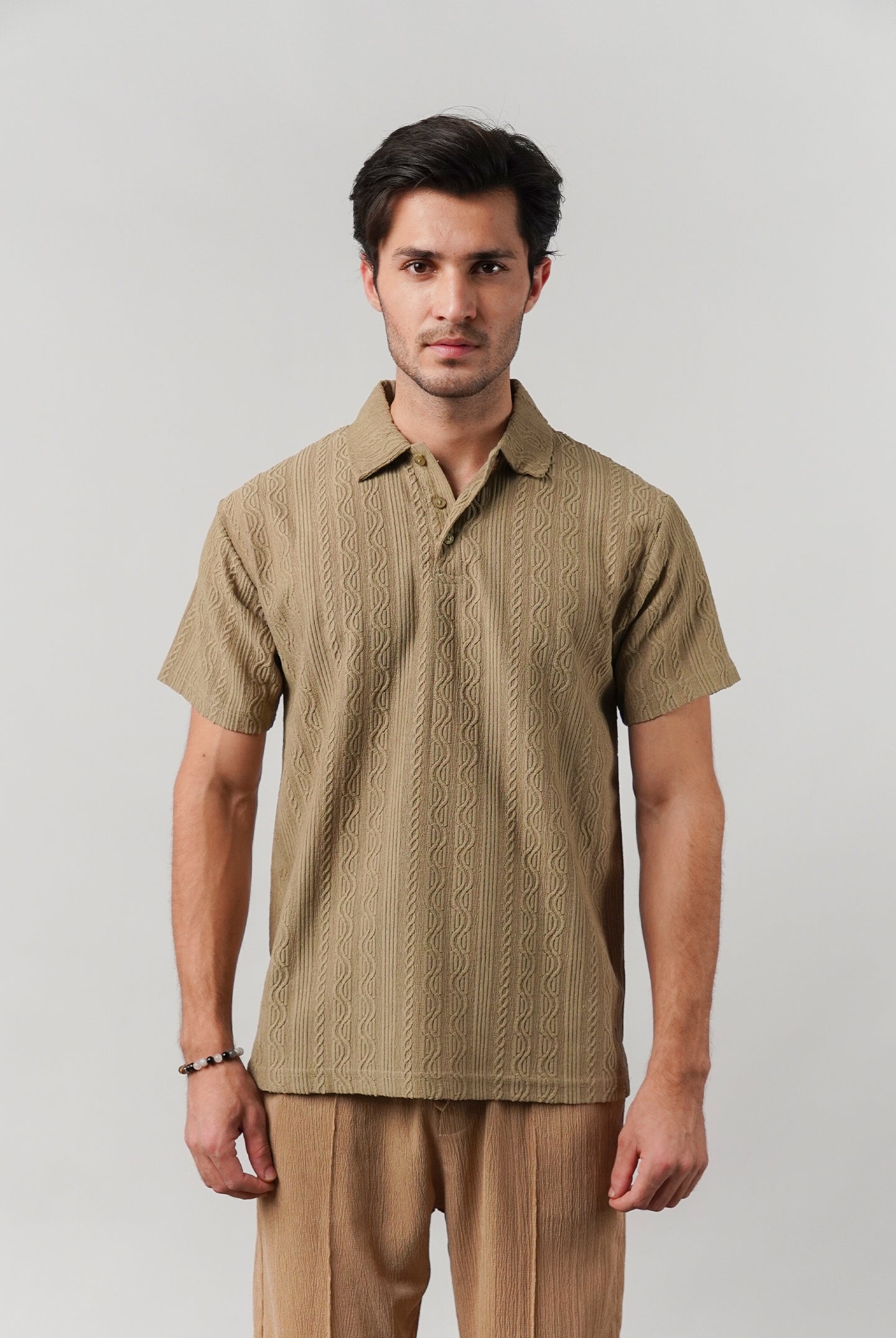 Knitted Polo Shirt - Dark Sand - Mendeez