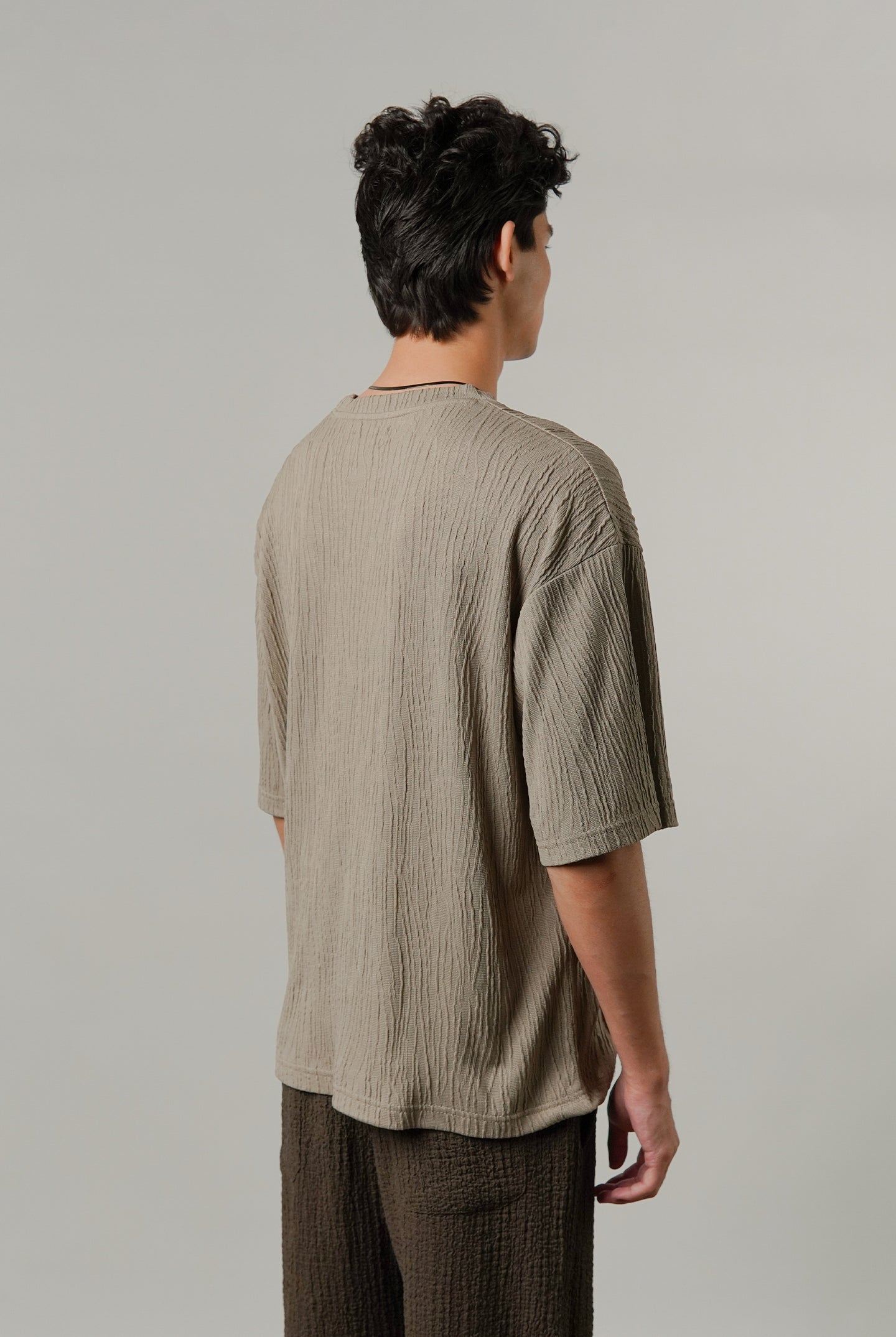Oversized Textured Tee - Taupe - Mendeez