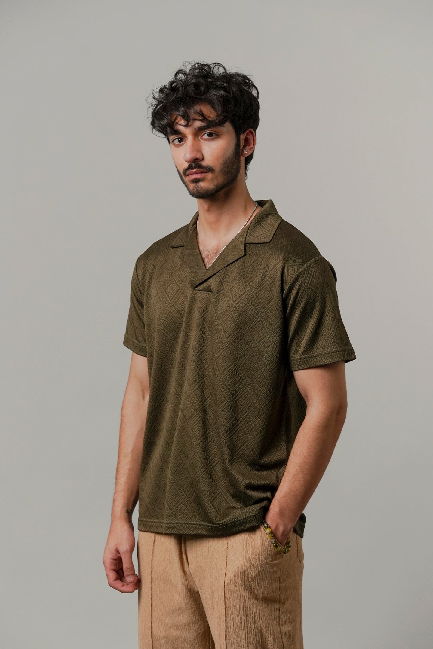 Cuban Collar Polo - Olive Green - Mendeez