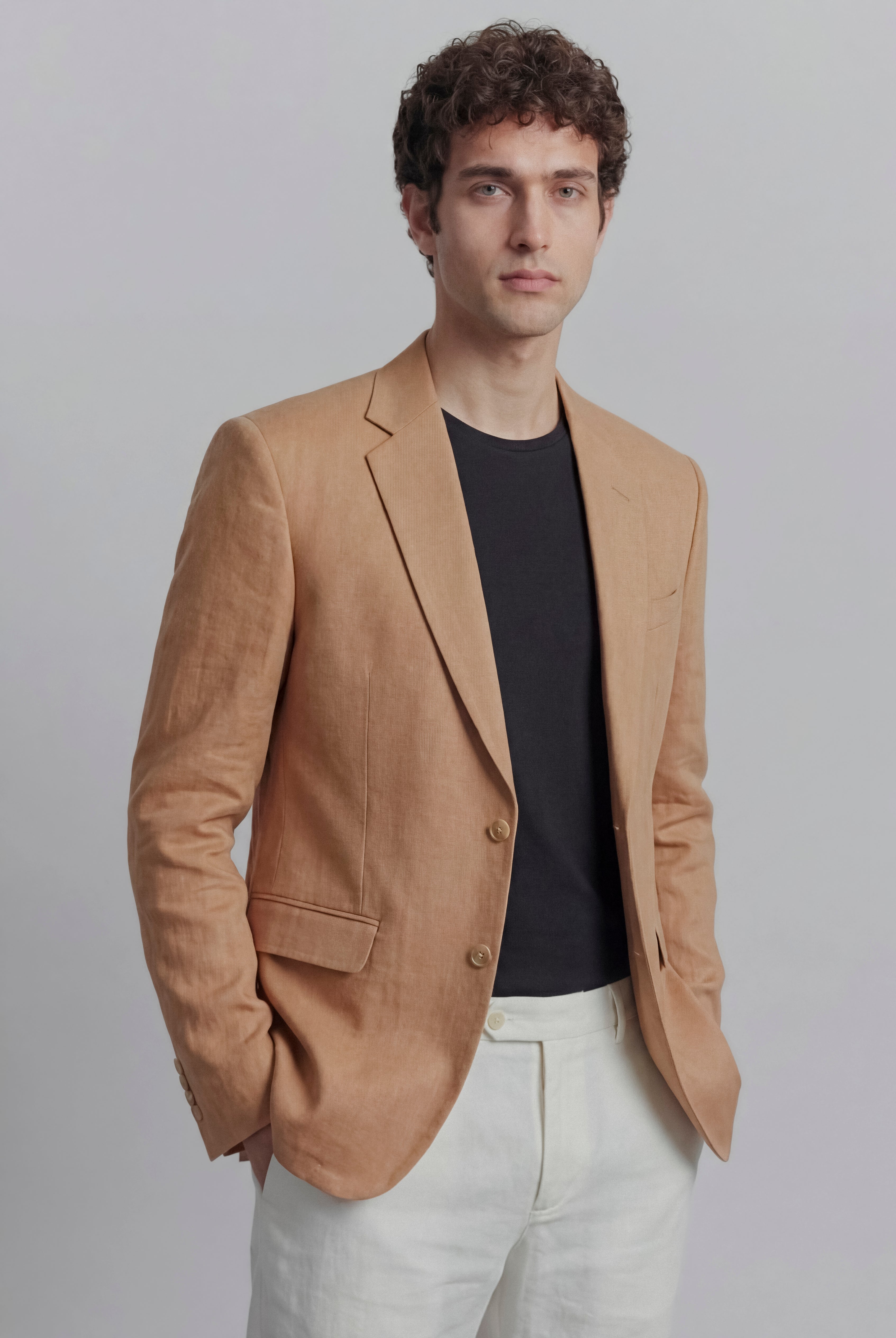 Linen Blazer - Brown - Mendeez