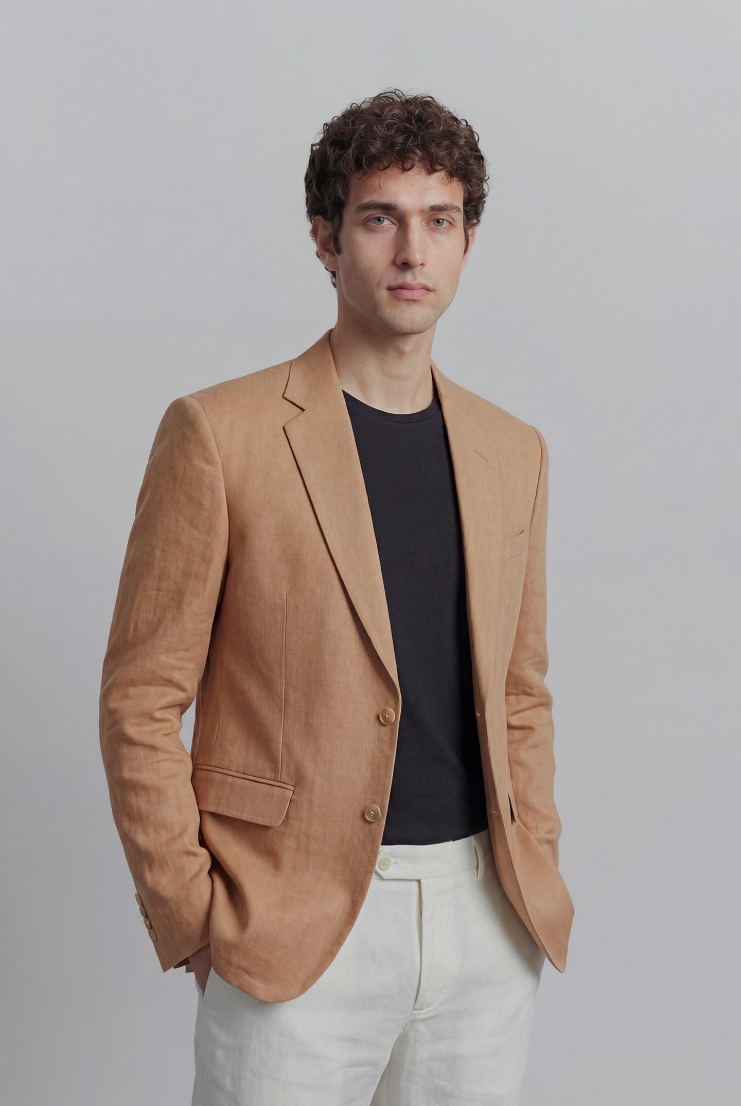 Linen Blazer - Brown - Mendeez