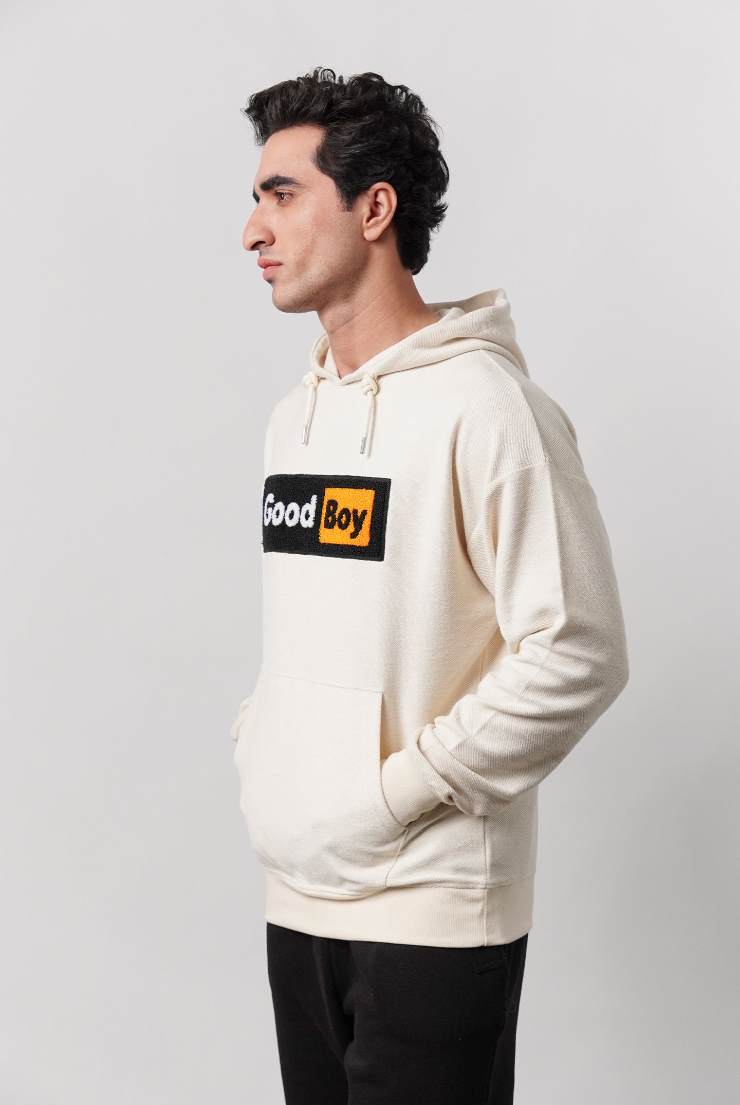 Pullover Embroidered Hoodie - Cream - Mendeez