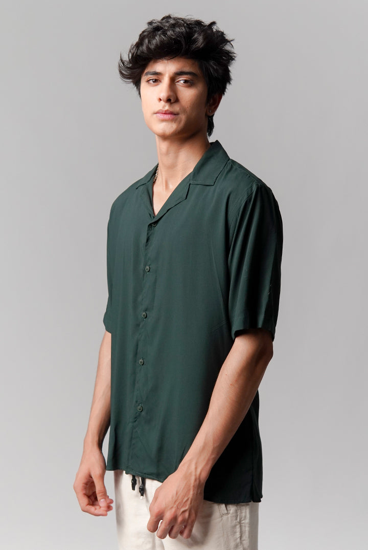 Linen Cuban Shirt - Forest Green - Mendeez