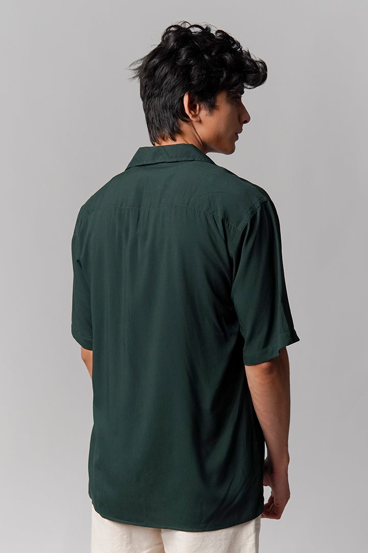 Linen Cuban Shirt - Forest Green - Mendeez