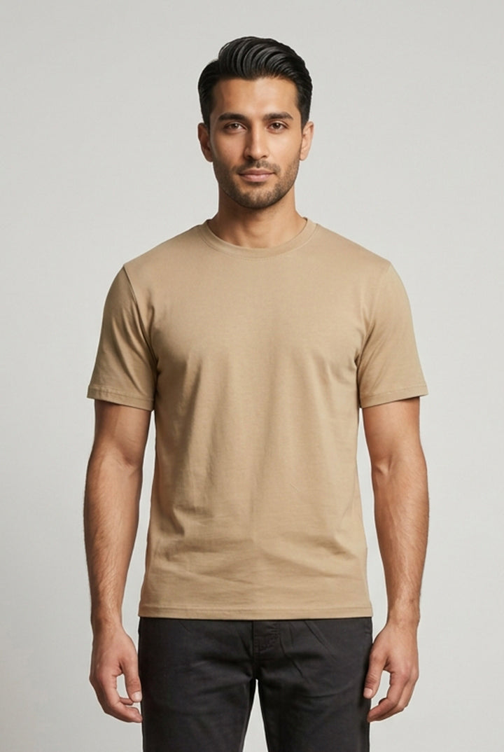 Crew Neck T-Shirt - Beige - Mendeez